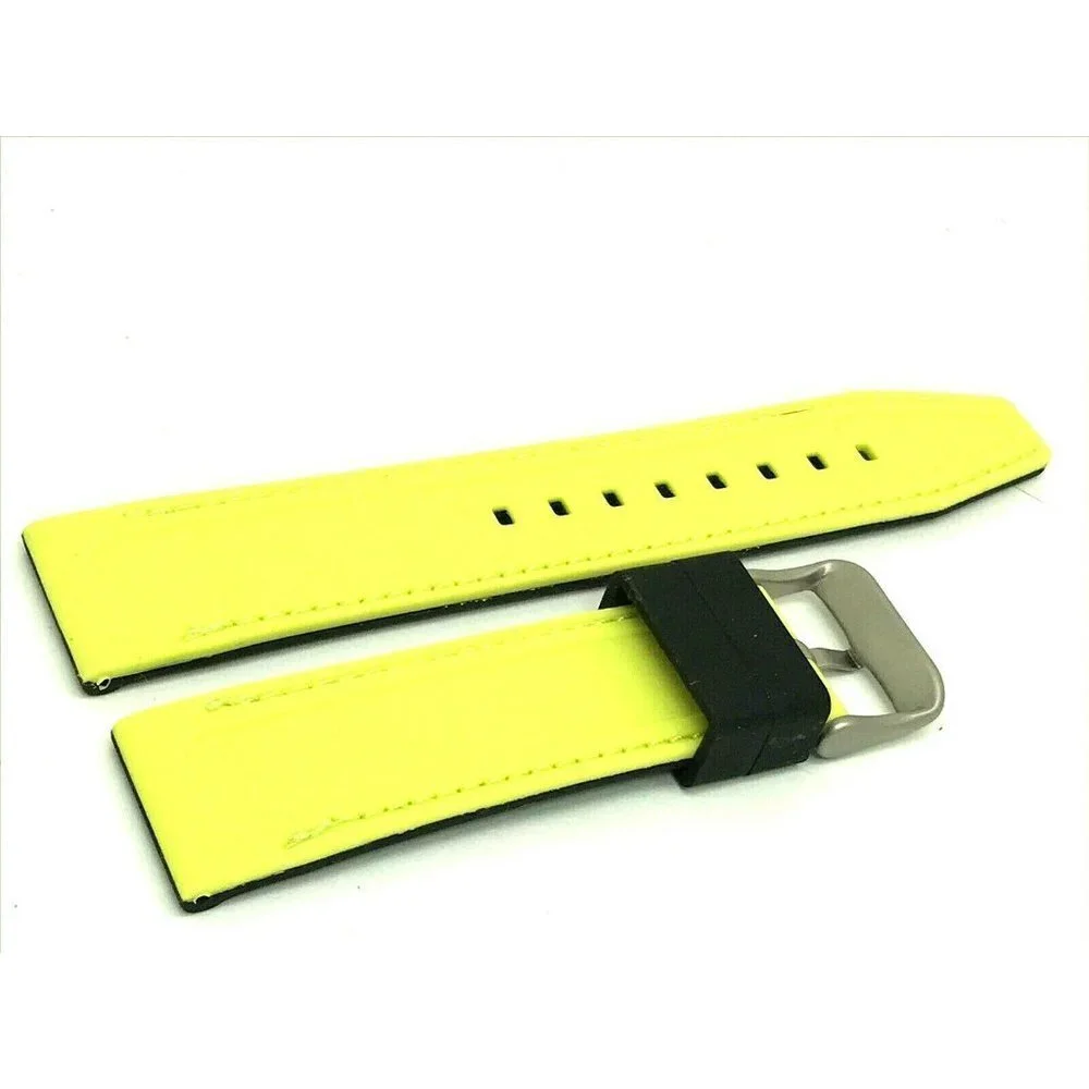 Mens Watch Band Replacement Black Yellow Rubber Strap 22mm Lug Silver Bu…